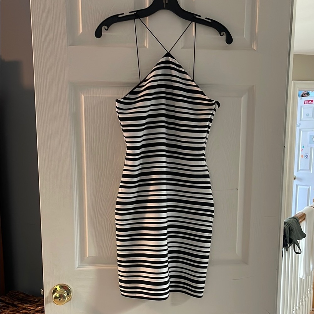 Topshop Striped Black and White Halter Dress